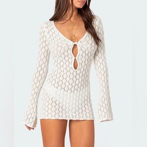 Edikted Brie White Crochet Mini Dress Size Small NWT